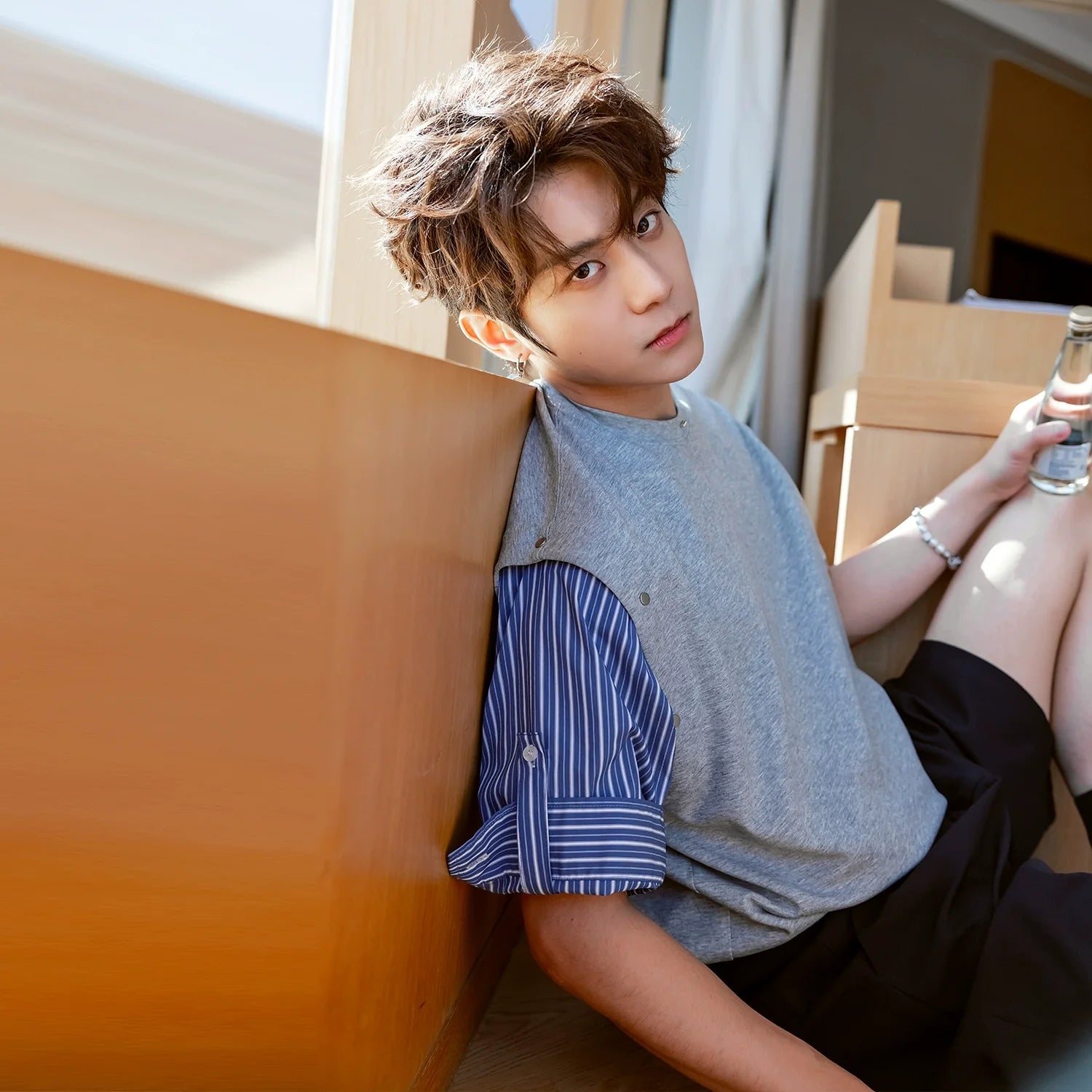 Detachable Striped Short Sleeve T-shirt