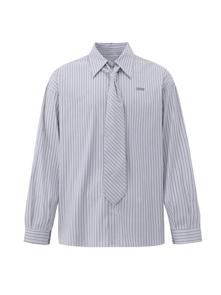 Striped Long-Sleeve Shirt with Tie