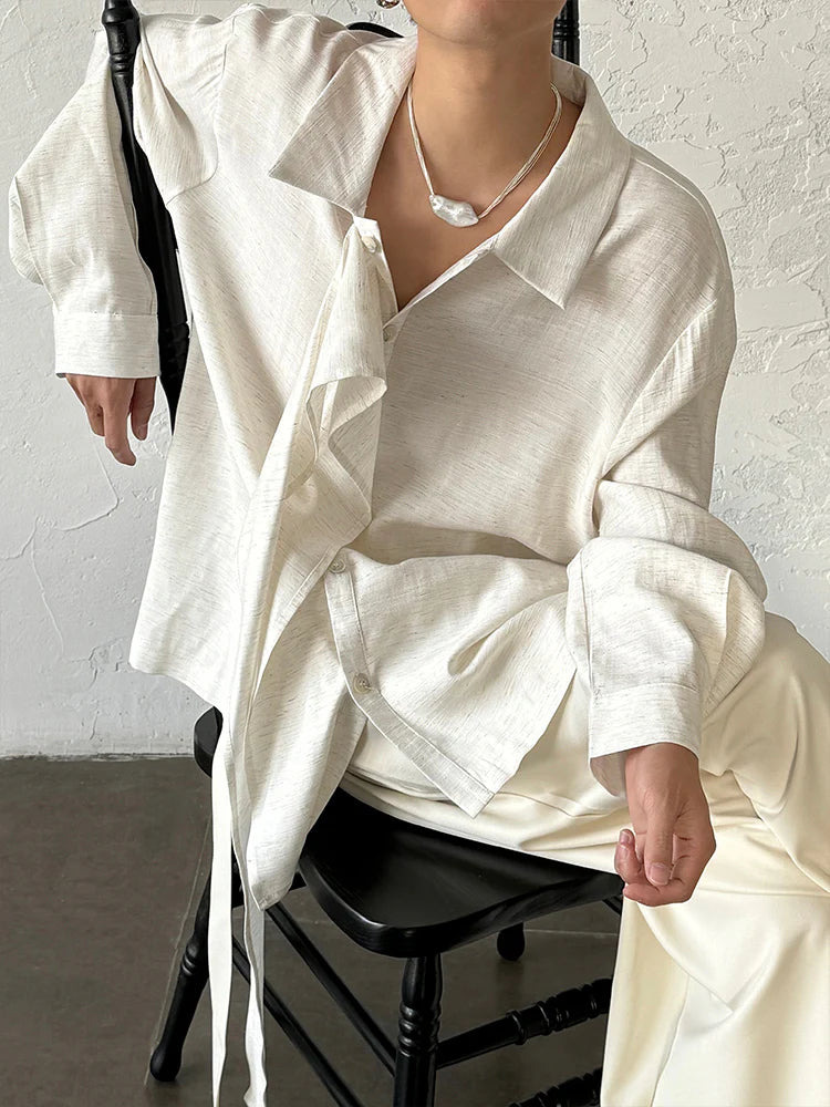 Linen Long-Sleeved Ribbon Shirt