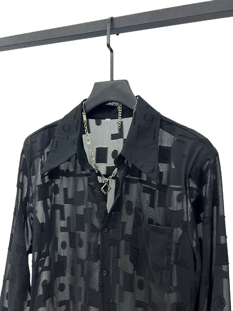 Mesh Pattern Loose Fit Sheer Shirt