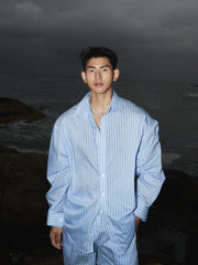Embroidered Button-Up Striped Shirt