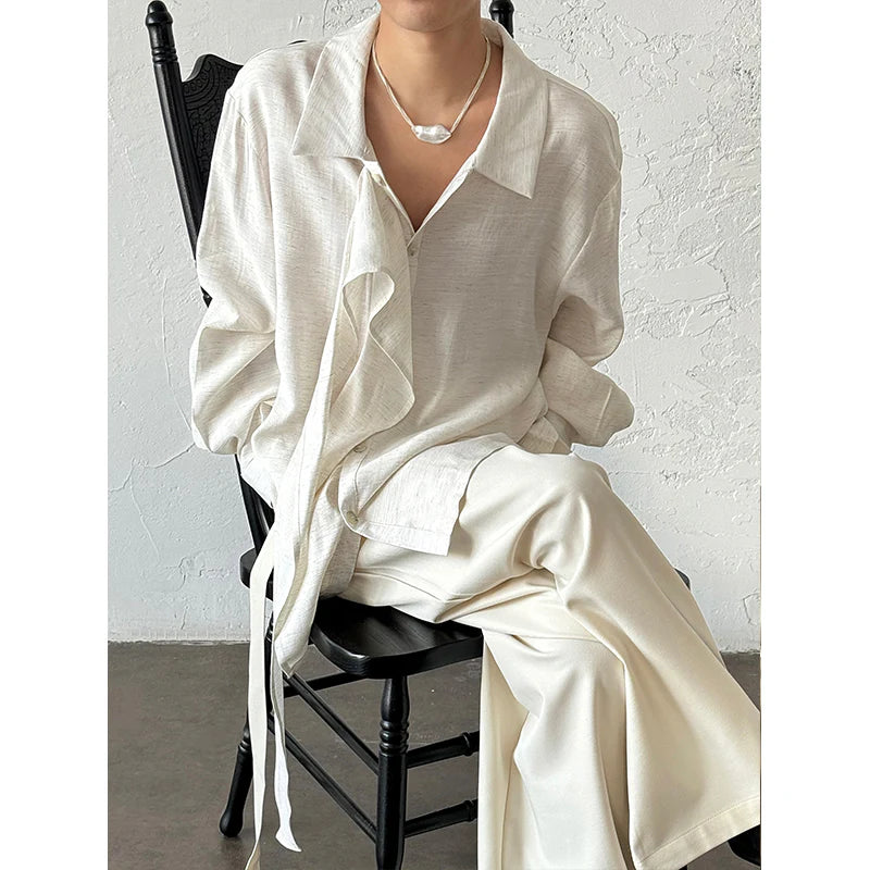 Linen Long-Sleeved Ribbon Shirt