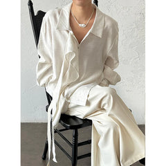 Linen Long-Sleeved Ribbon Shirt