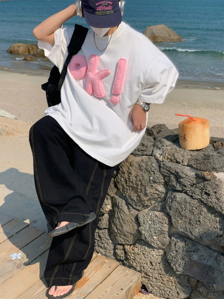 3D Letter Graphic Loose Fit T-Shirt