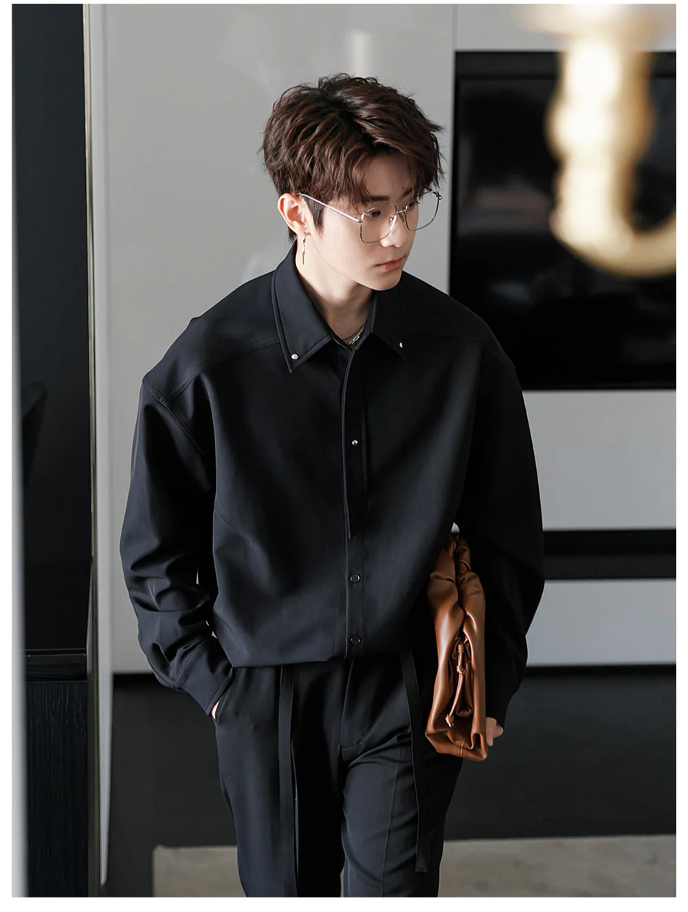 Solid Color Button-Down Shirt