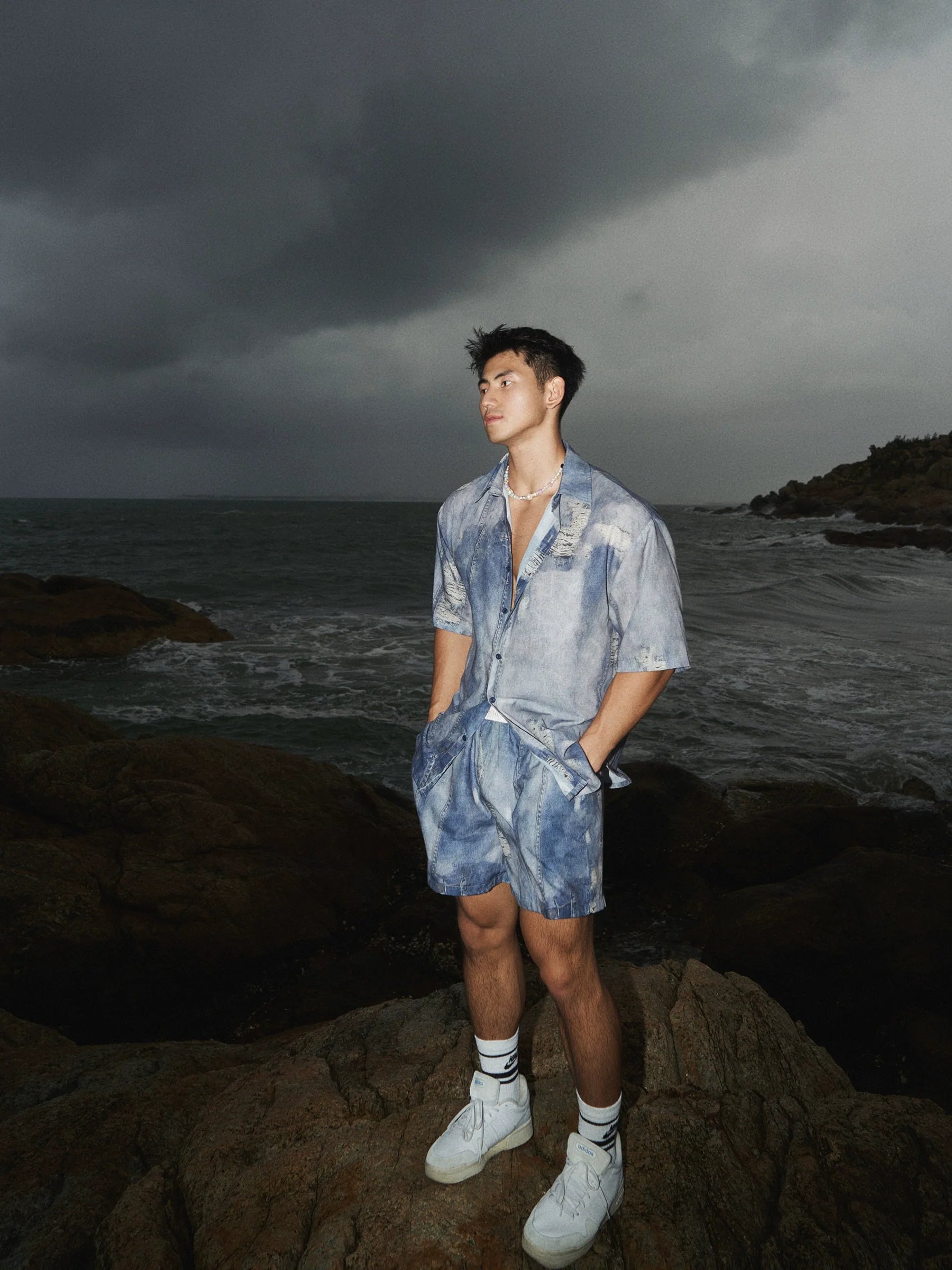 Retro Denim Print Beach