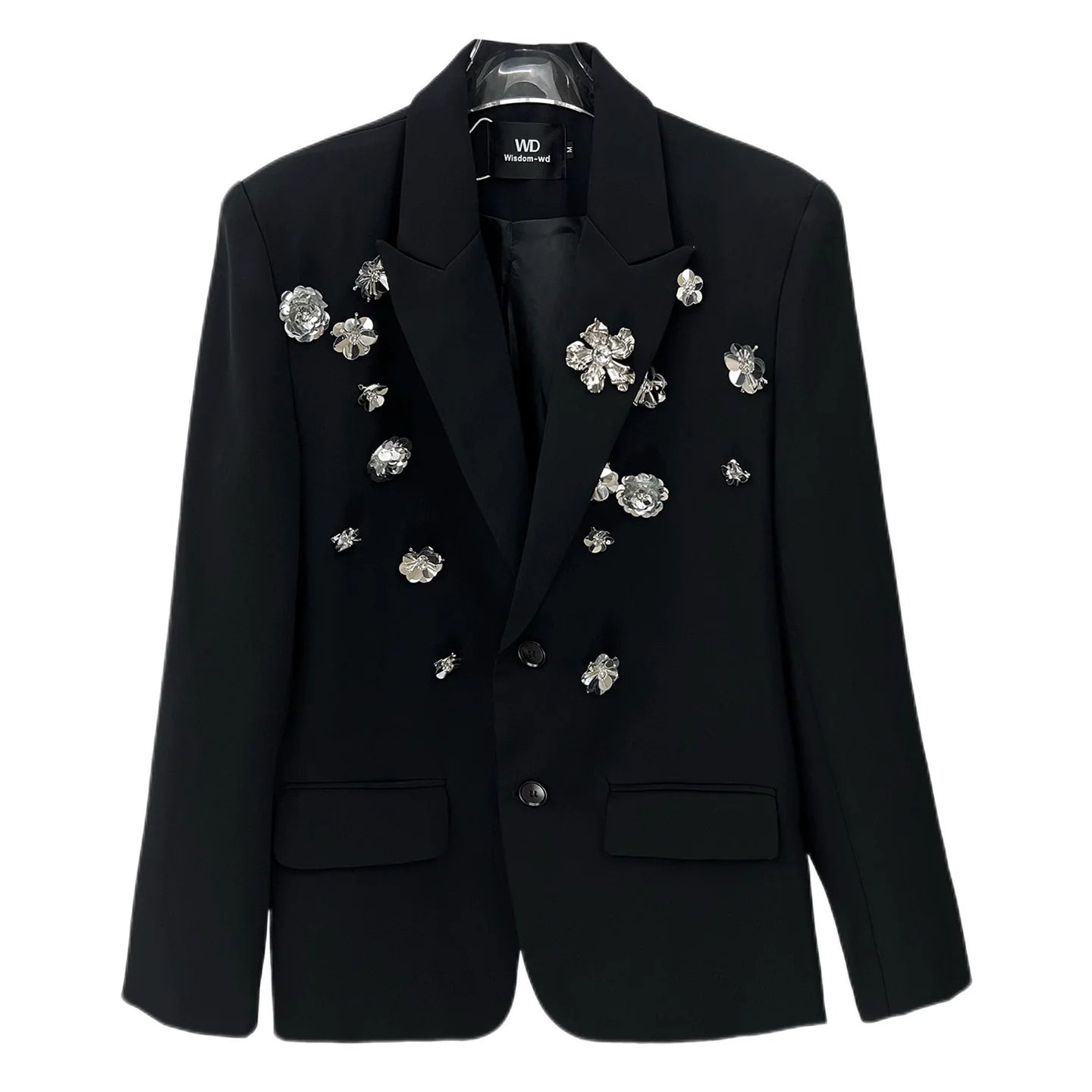 Rose Embellishments Loose Fit Suit Jacket