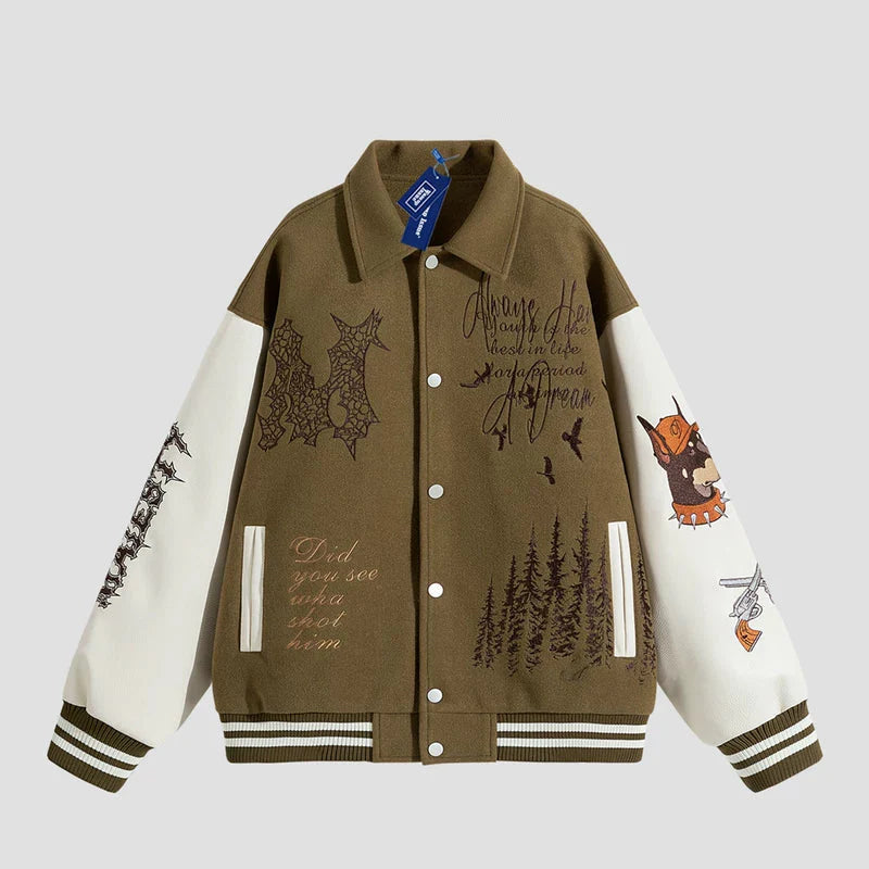 Embroidered Patchwork Varsity Baseball Jacket