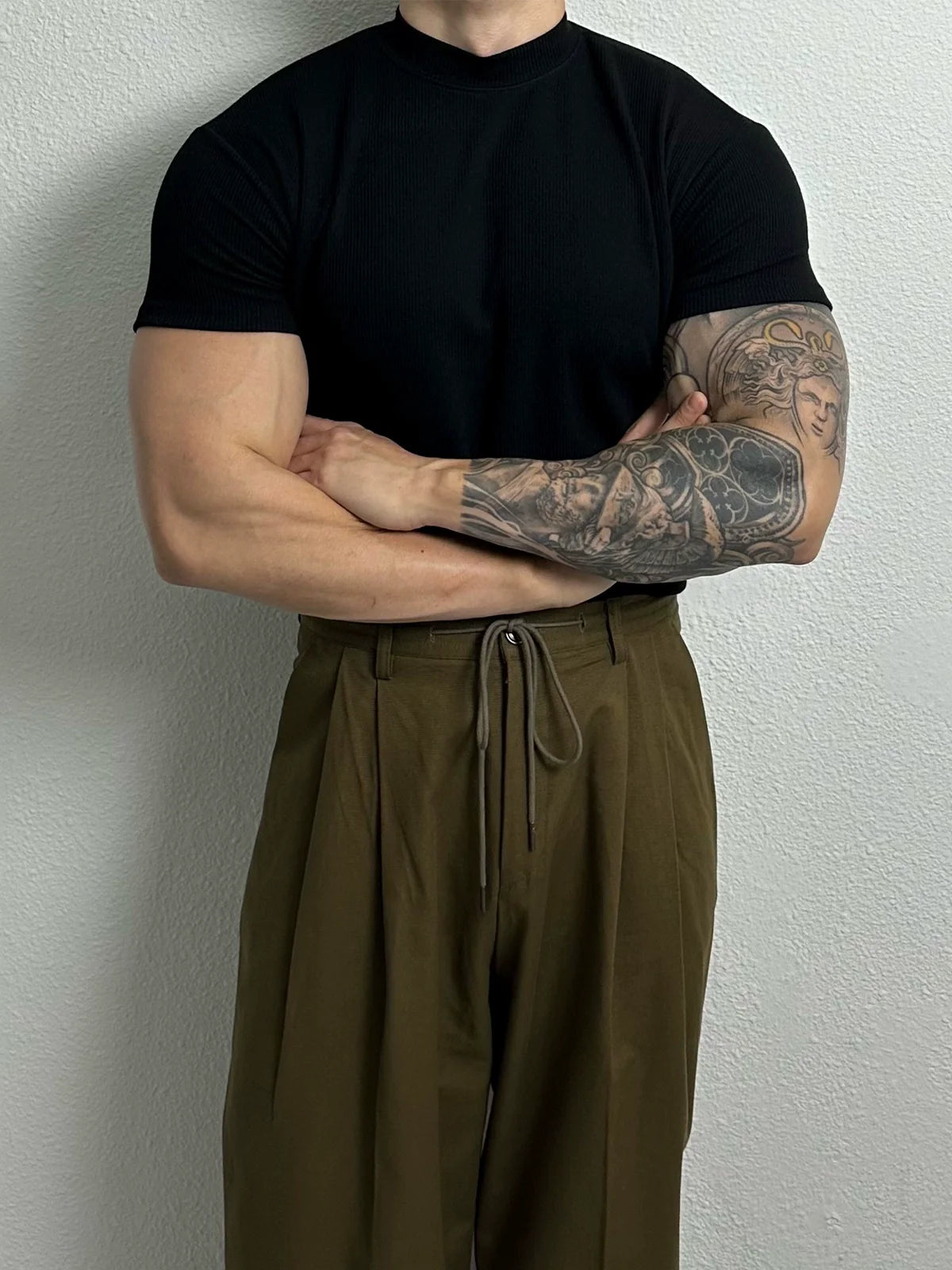 Ribbed Half Turtleneck Short Sleeve Pullover