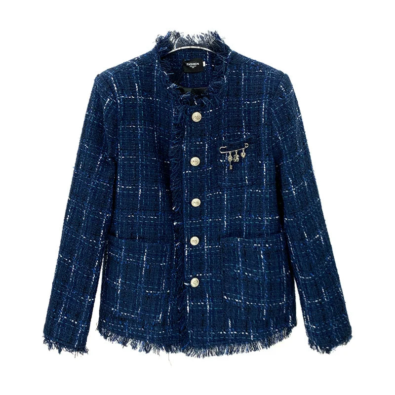Plaid Tweed Raw Edge Jacket