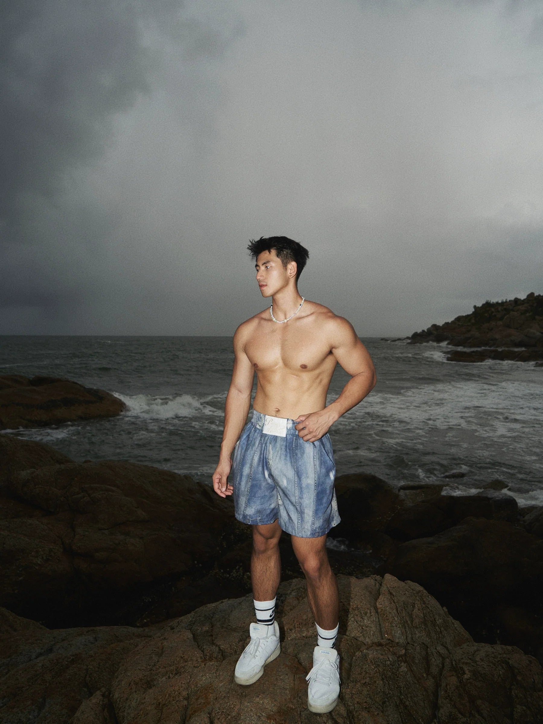 Retro Denim Print Beach