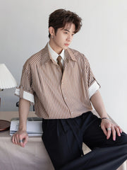 Striped Short-Sleeve Shirt ( No Tie )
