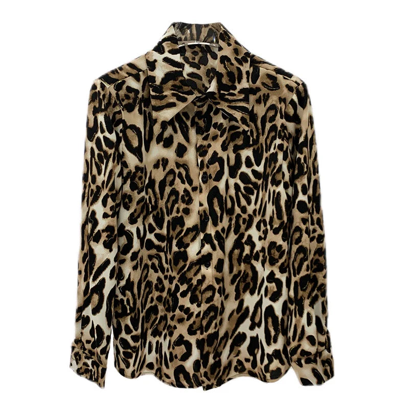 Leopard Print Loose Fit Button-Up Shirt