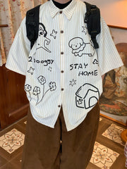 Graffiti Striped Short-Sleeve Shirt