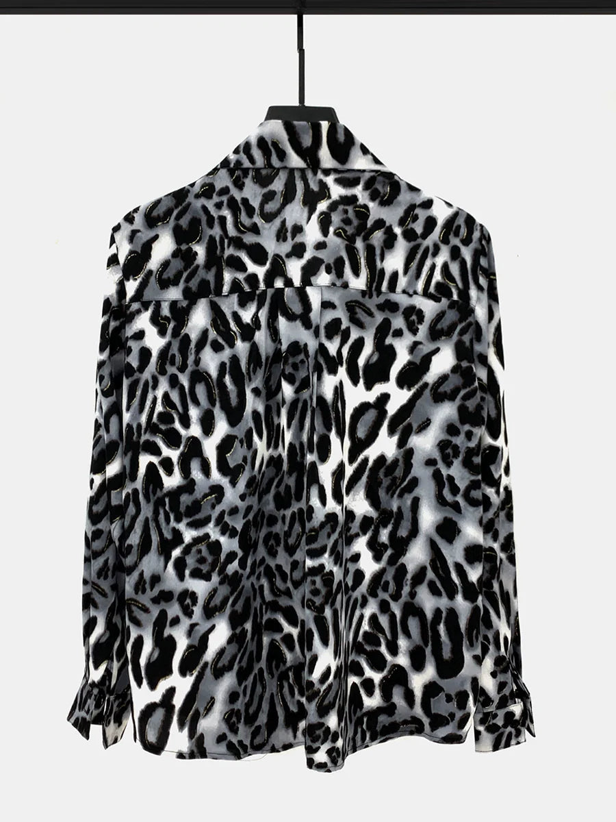 Leopard Print Loose Fit Button-Up Shirt