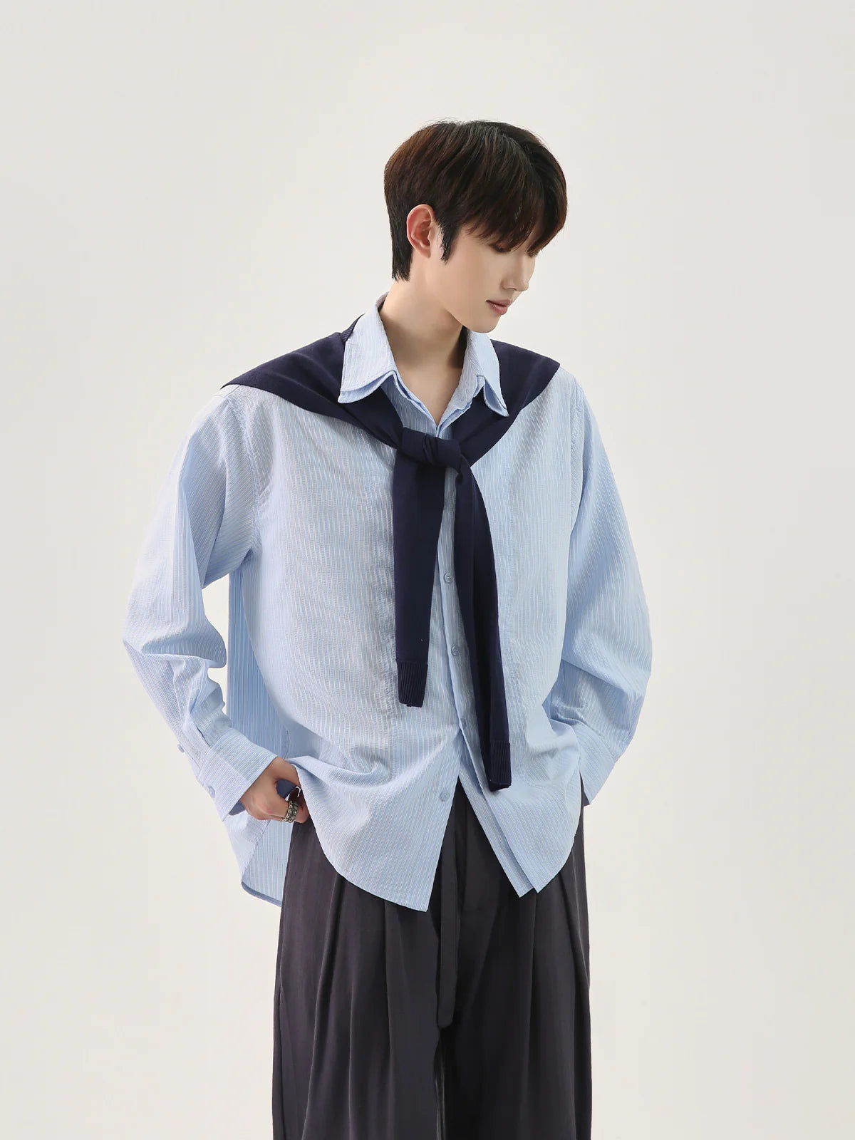 Detachable Shawl Striped Shirt