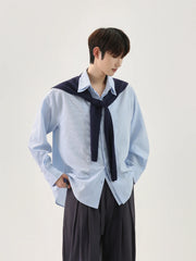 Detachable Shawl Striped Shirt