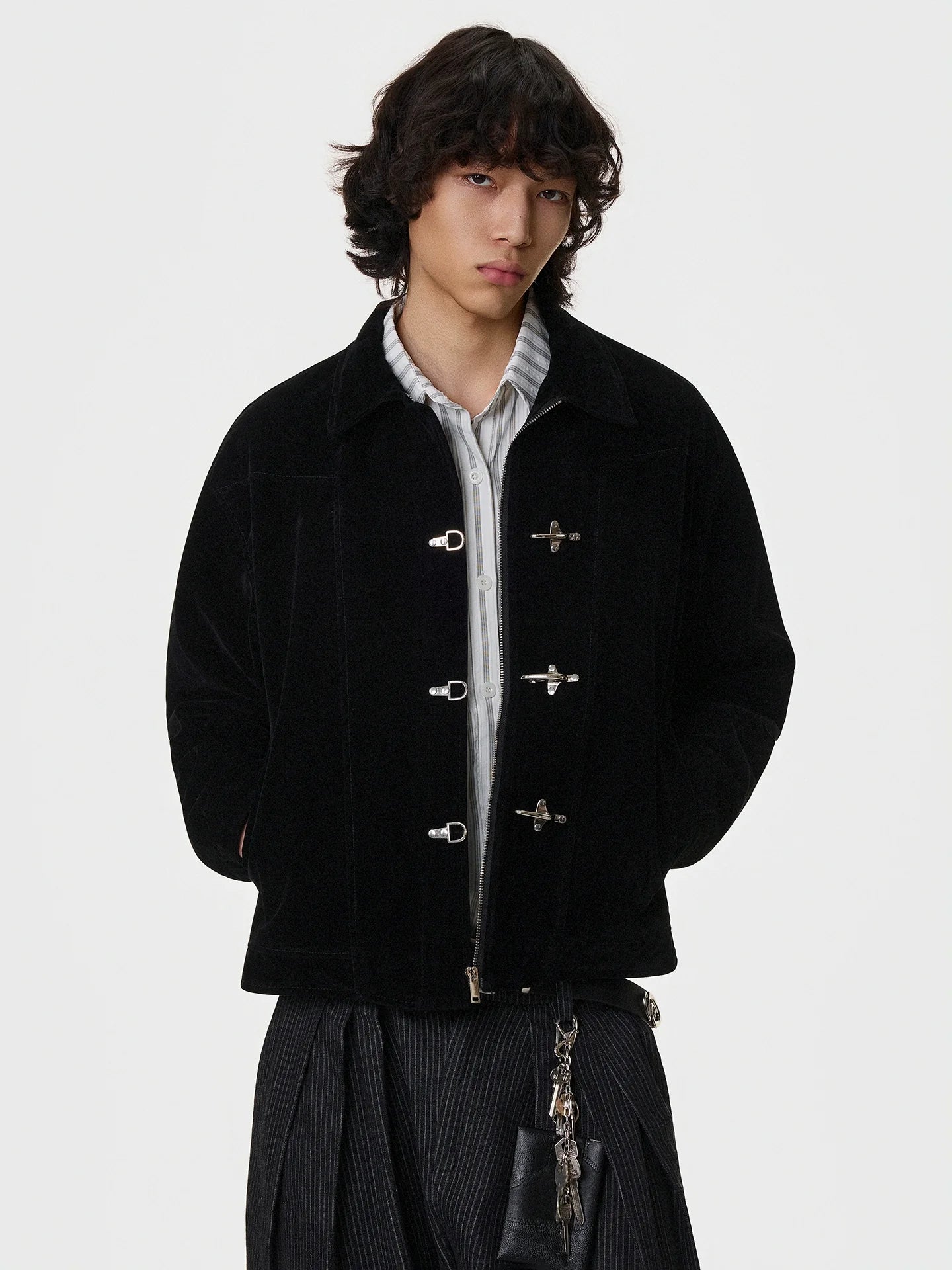 Toggle Closure Suede Cropped Jacket