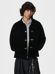 Toggle Closure Suede Cropped Jacket