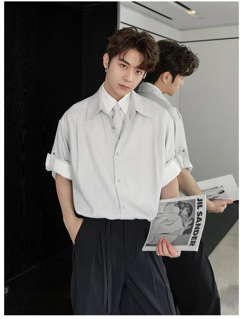 Striped Short-Sleeve Shirt ( No Tie )