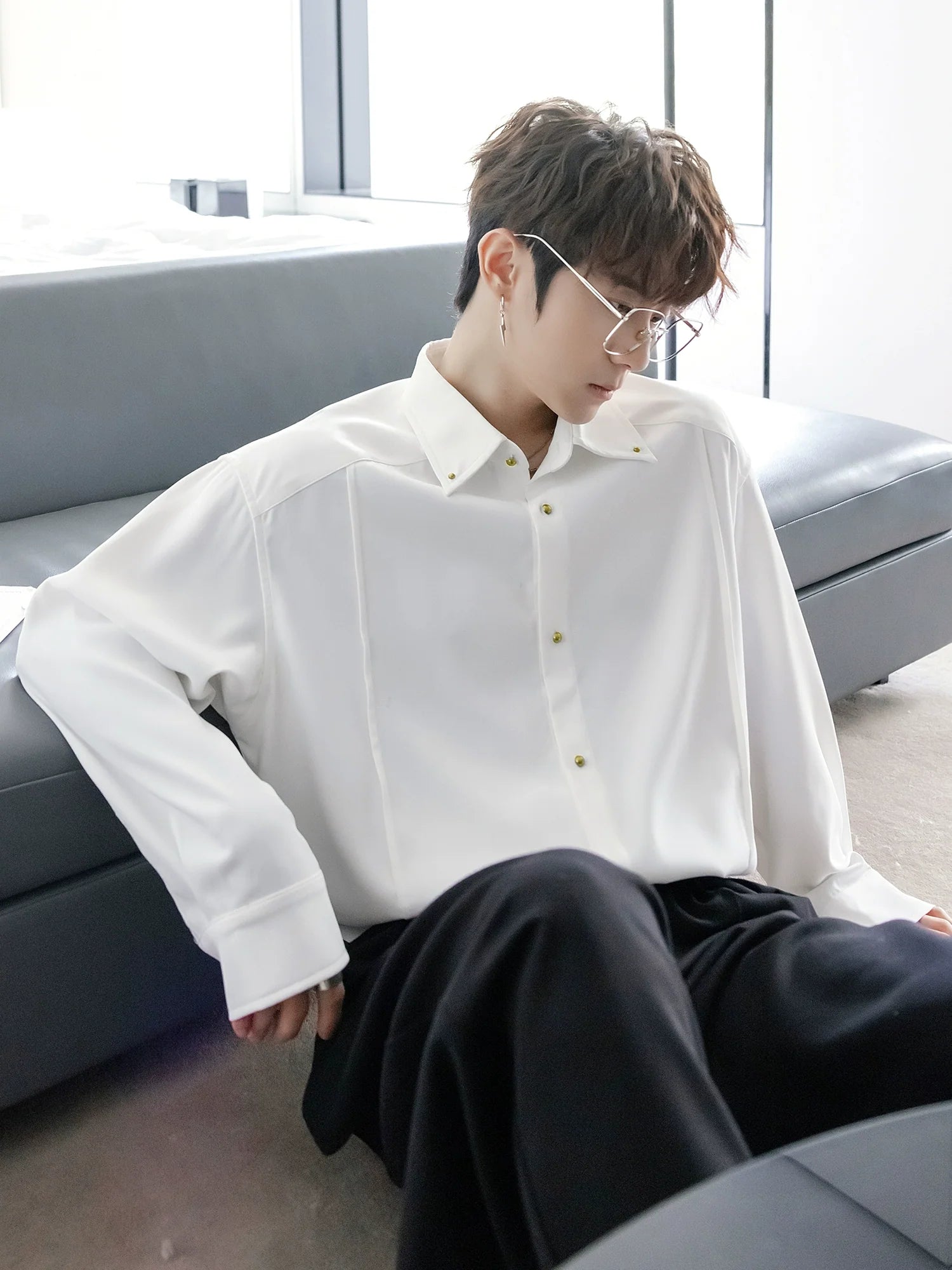 Basic Long-Sleeve Button-Up Shirt