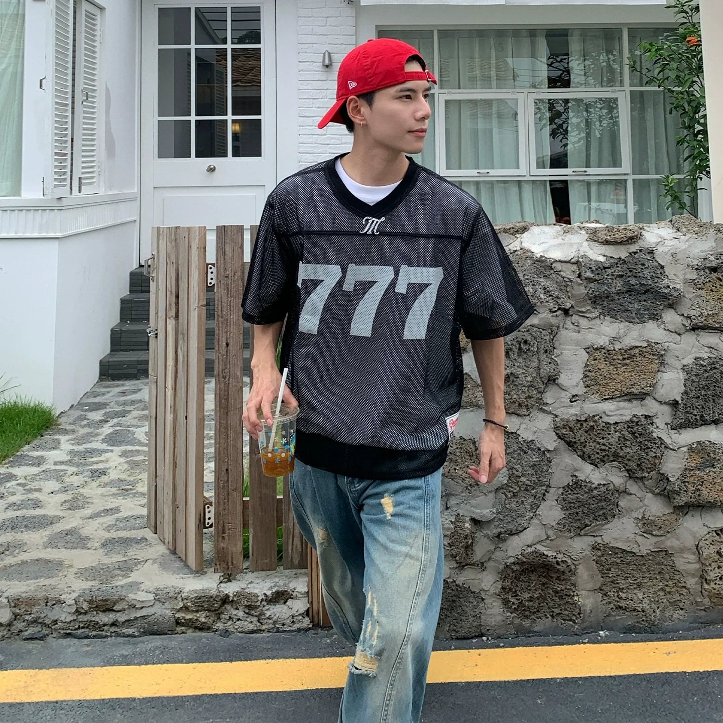 Mesh Sports Jersey V-Neck Pullover