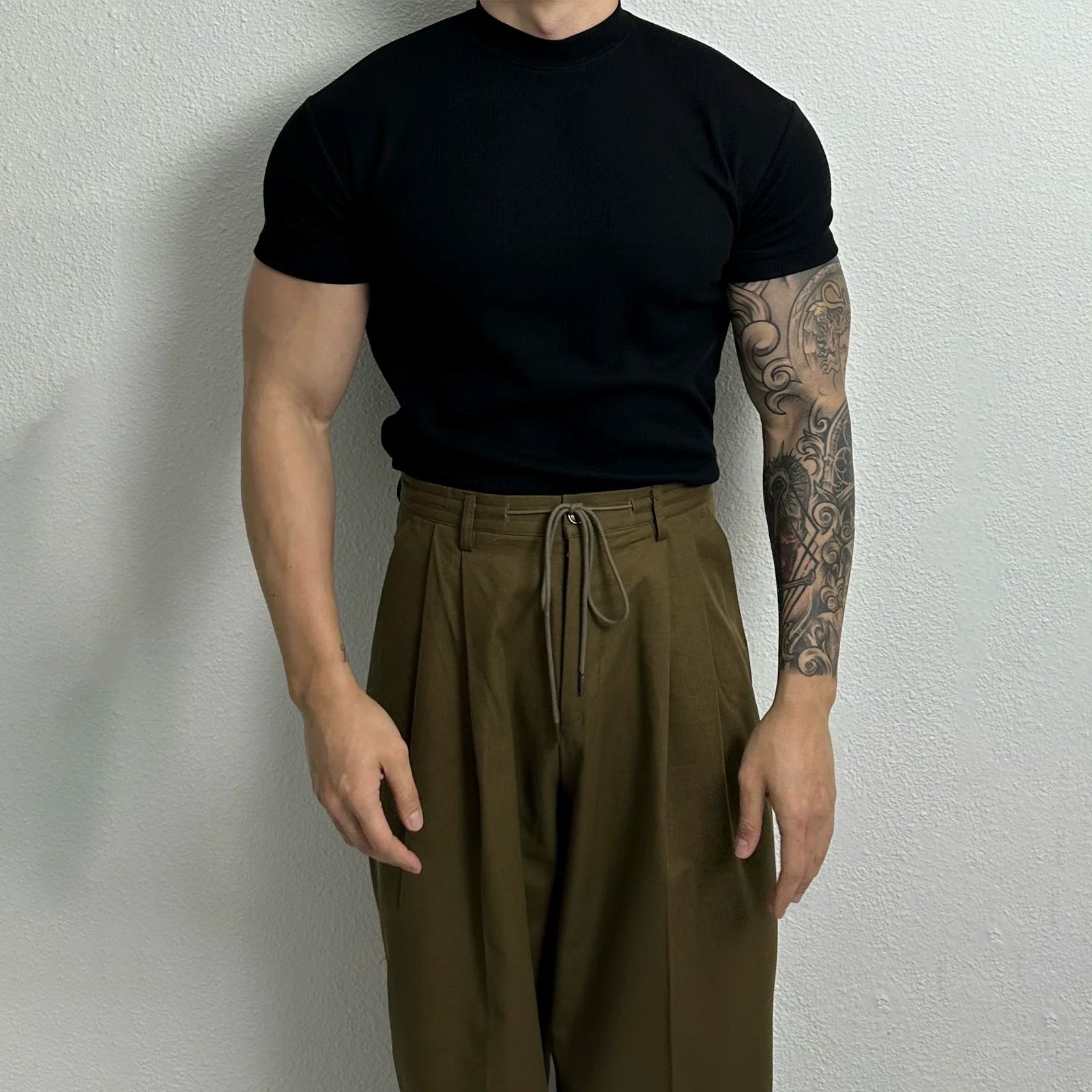 Ribbed Half Turtleneck Short Sleeve Pullover