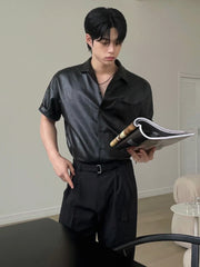 Casual Short-Sleeved Leather Shirt