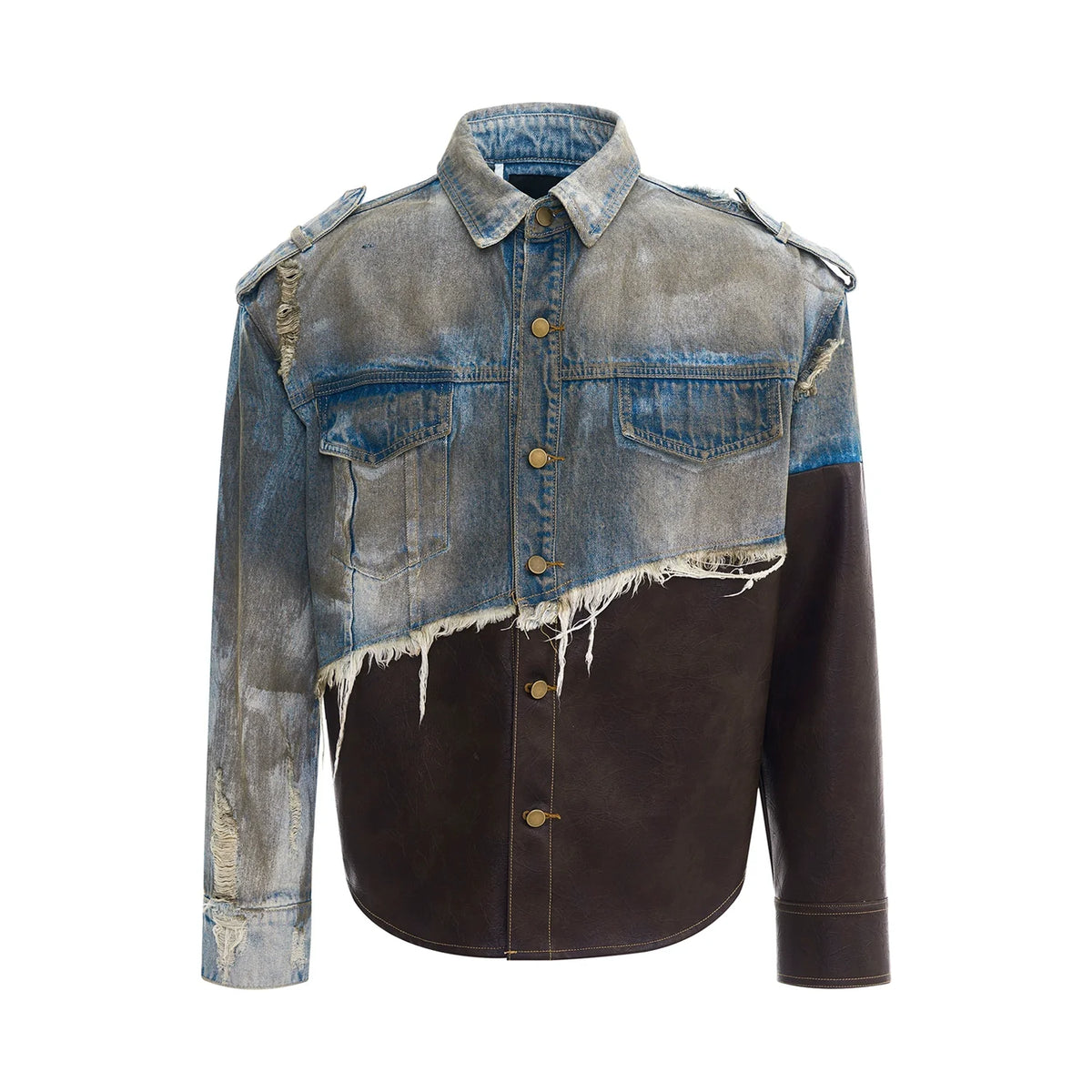 Damaged Denim Leather Patchwork Suit