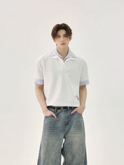 Patchwork Striped Loose Polo Pullover