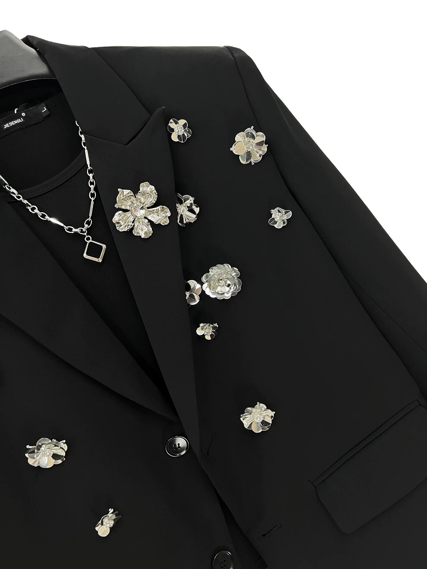 Rose Embellishments Loose Fit Suit Jacket