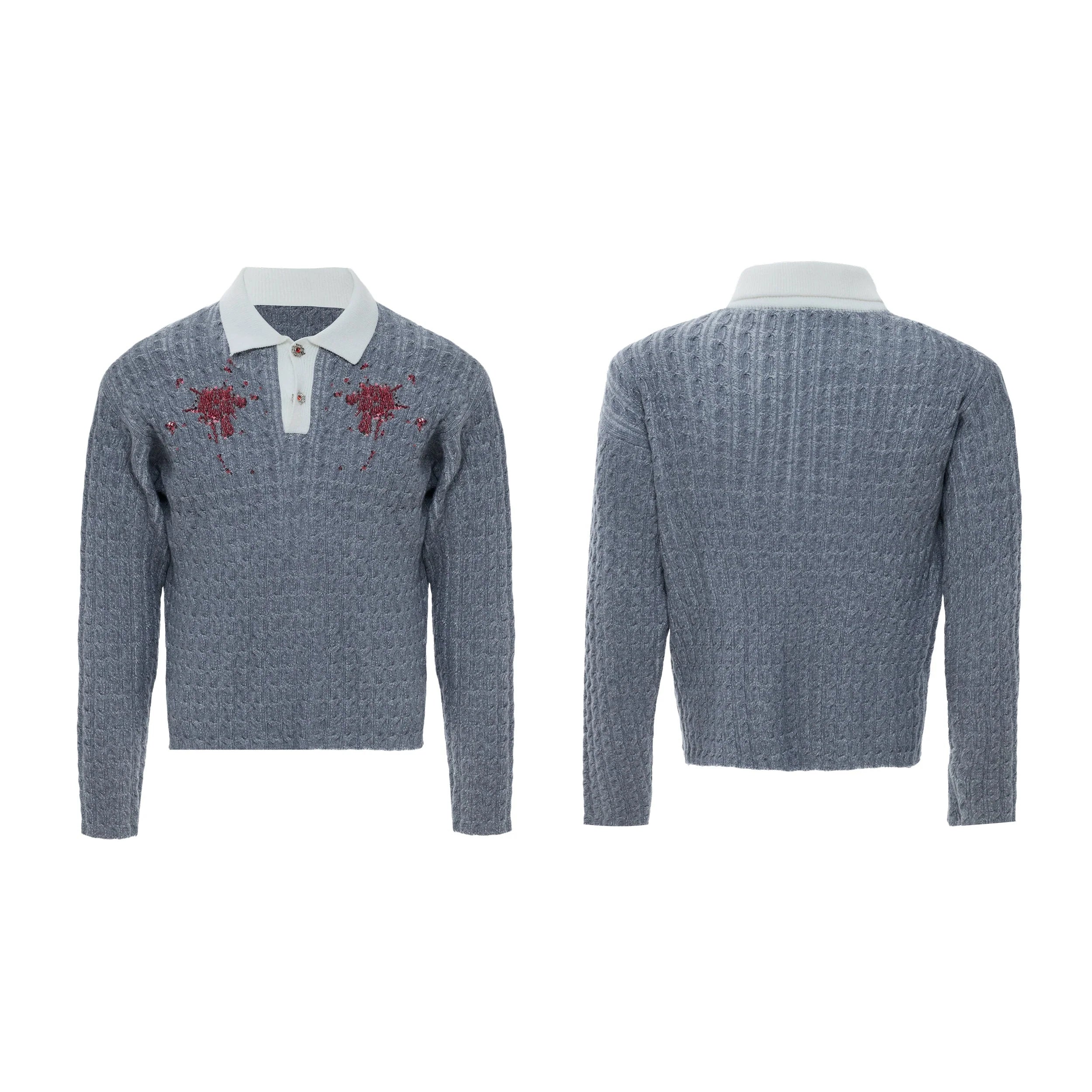 Sequined Lapel Knit Sweater