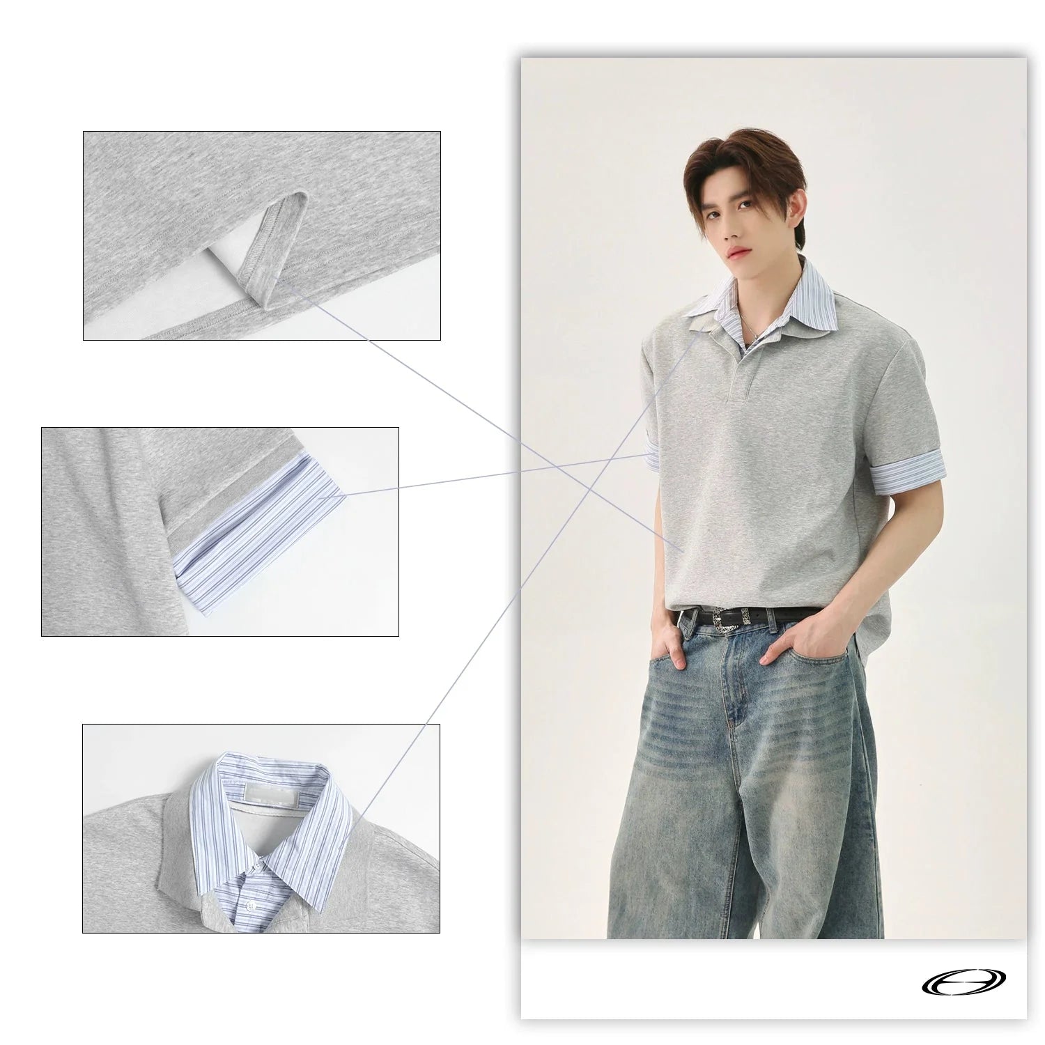 Patchwork Striped Loose Polo Pullover
