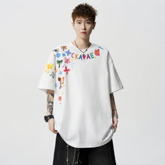 Hand-Painted Print Loose Fit T-Shirt