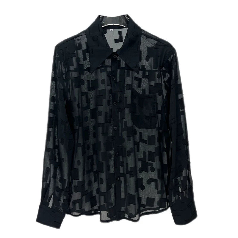 Mesh Pattern Loose Fit Sheer Shirt