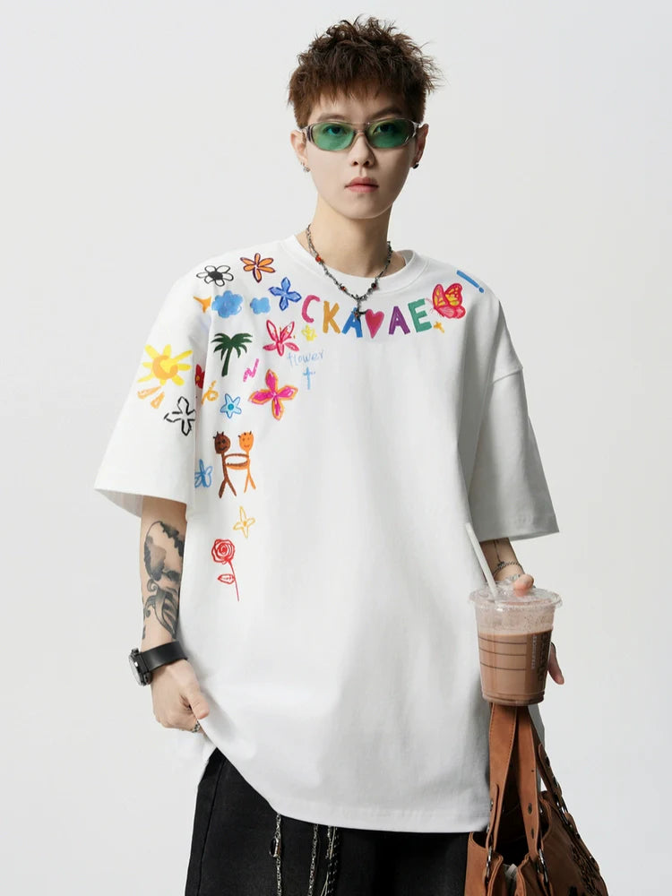 Hand-Painted Print Loose Fit T-Shirt