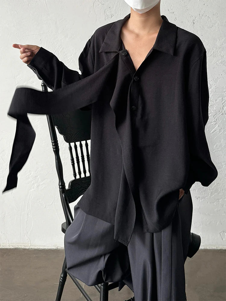 Linen Long-Sleeved Ribbon Shirt