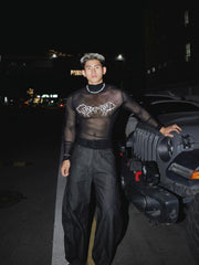 Sheer Gothic Print Slim Fit Pullover