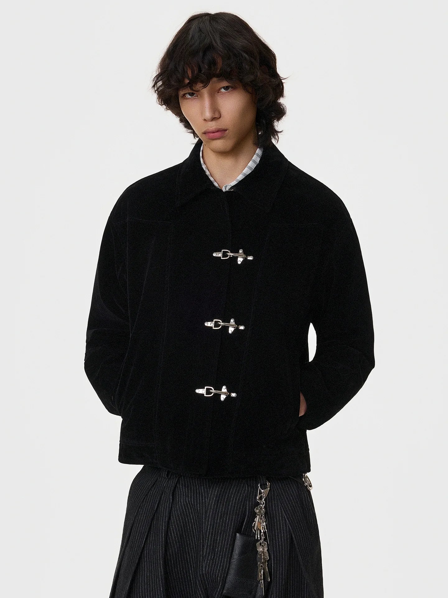 Toggle Closure Suede Cropped Jacket