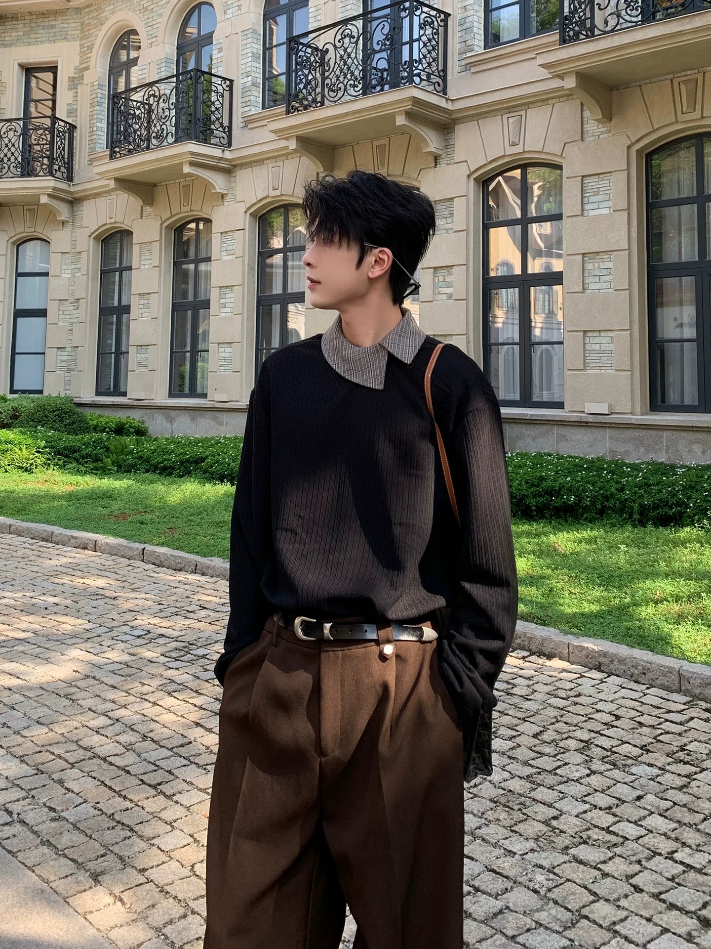 Oblique Placket Long Sleeve Pullover