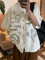 Graffiti Striped Short-Sleeve Shirt