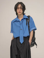 Short Sleeve Loose Fit Shirt with Tie