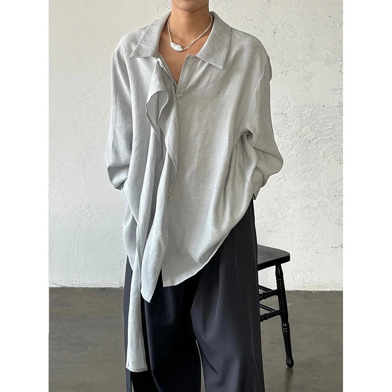 Linen Long-Sleeved Ribbon Shirt
