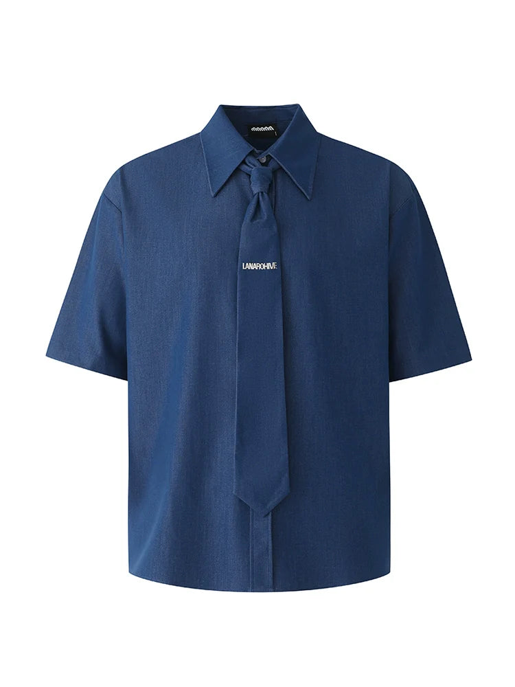 Short Sleeve Loose Fit Shirt with Tie