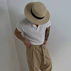 Henry Collar Ribbed Short Sleeve Pullover