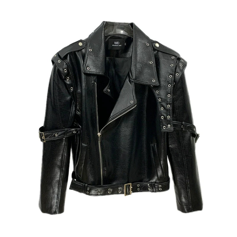 PU Leather Motorcycle Jacket with Studded Details