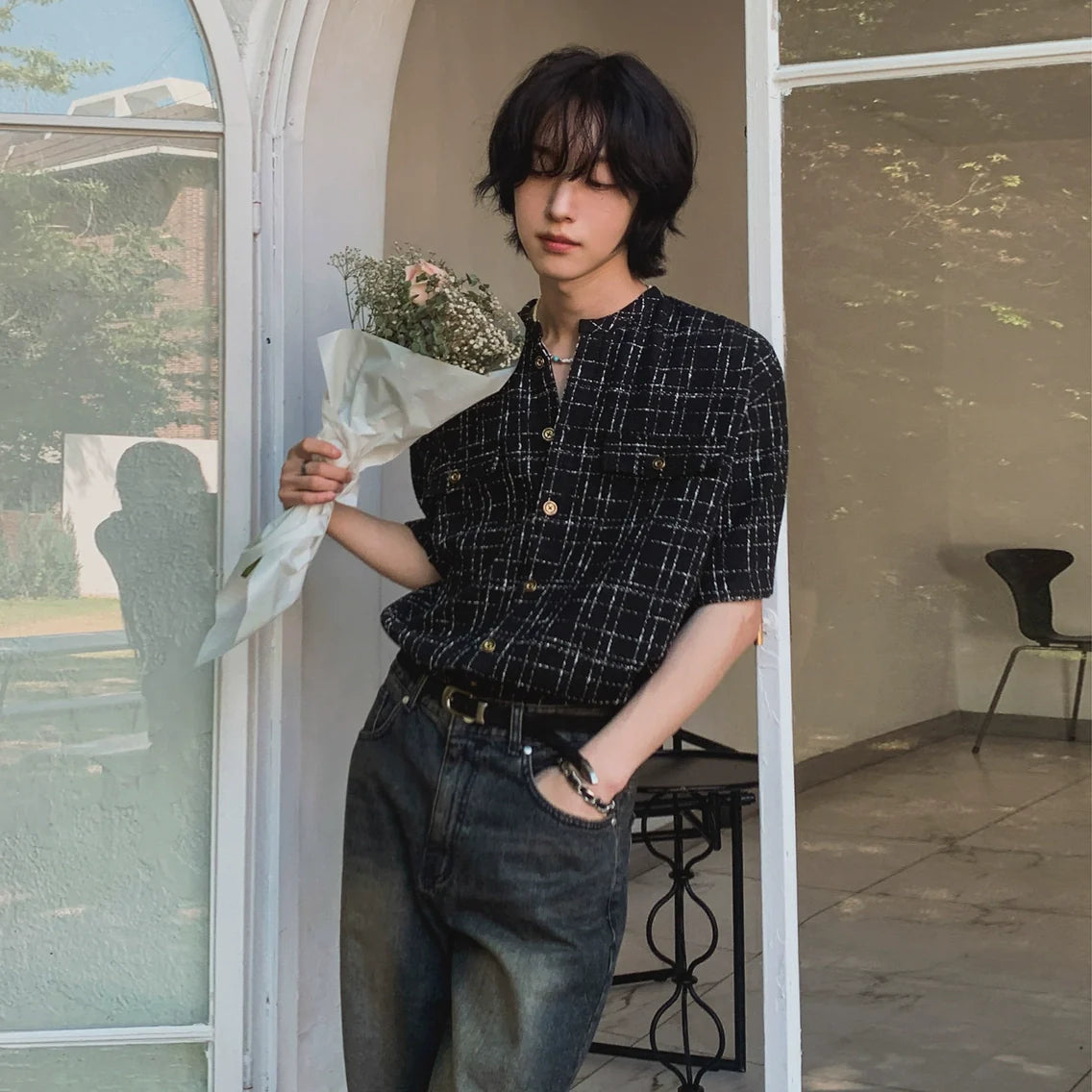 Short Sleeve Round Neck Striped Cardigan
