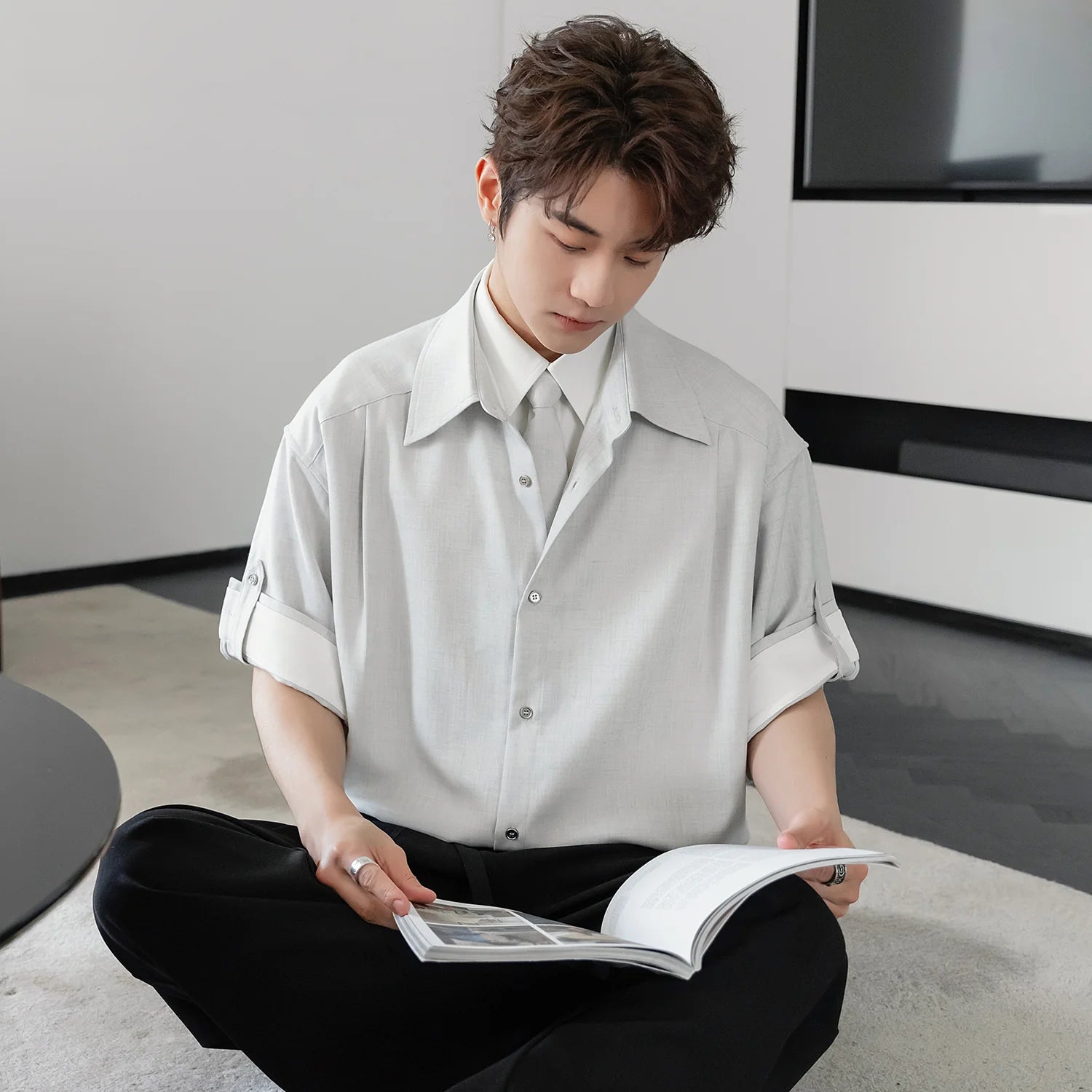 Striped Short-Sleeve Shirt ( No Tie )