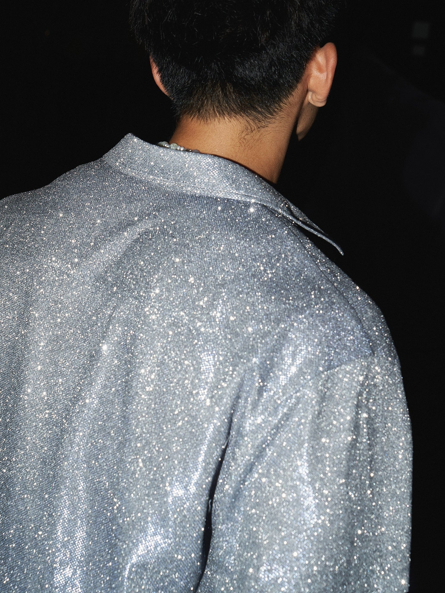 Glitter Shimmer Relaxed Fit Button-Up Shirt