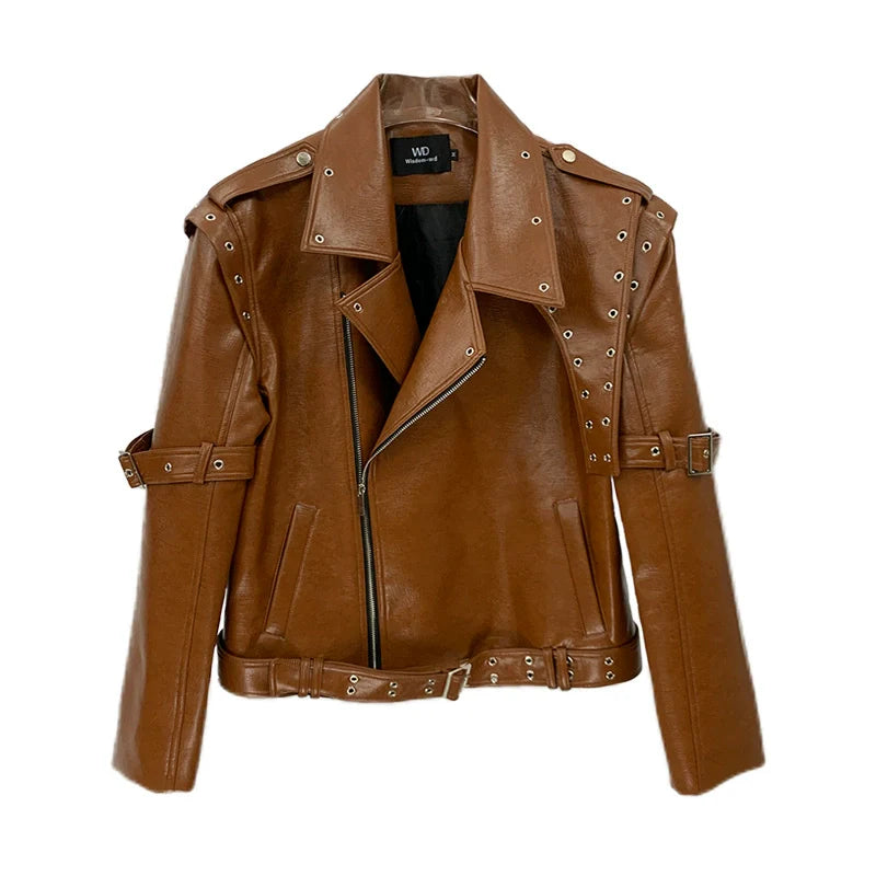 PU Leather Motorcycle Jacket with Studded Details